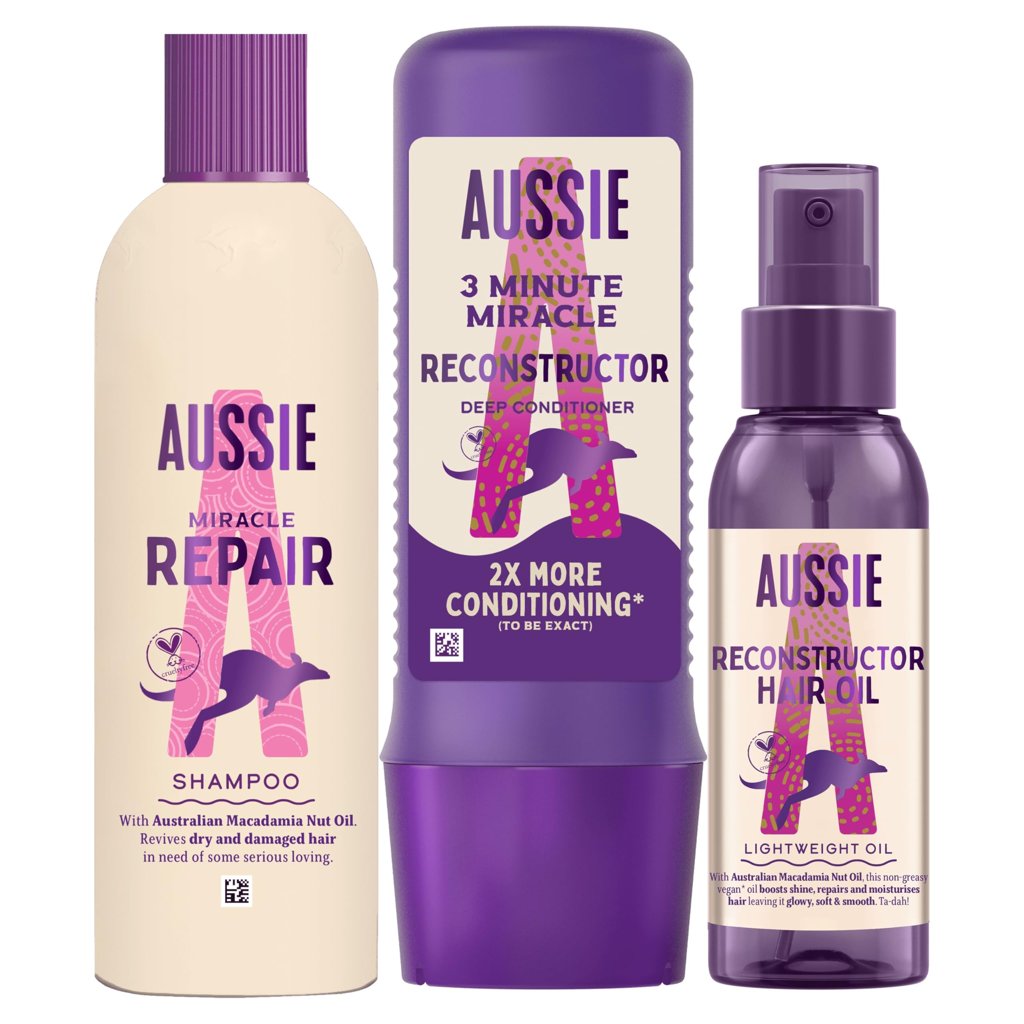 Pack Aussie de champú, acondicionador y aceite reconstructor