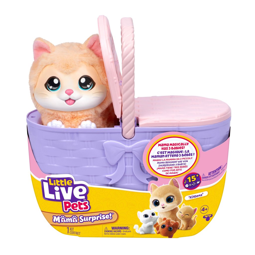 Little Live Pets Mama Surprise Kittens, gata interactiva con 3 bebés sorpresa