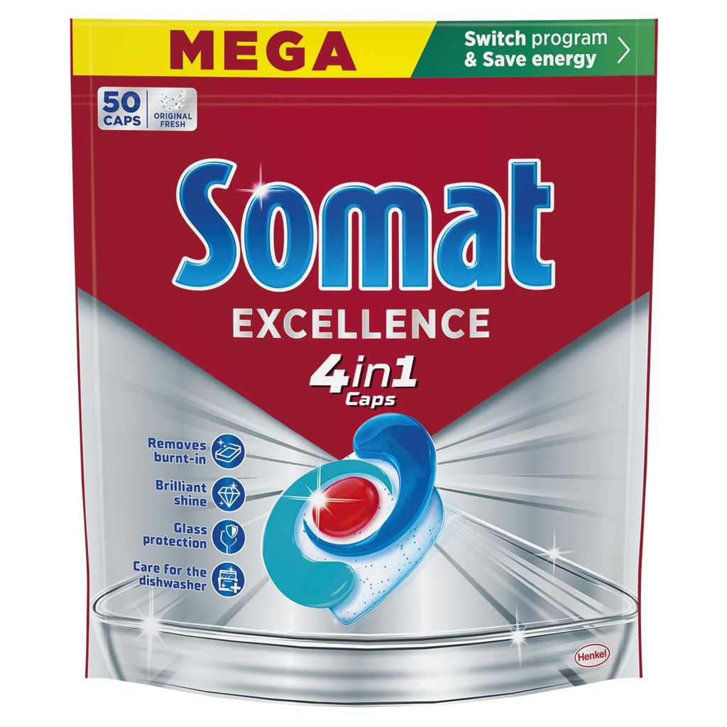 Somat Excellence 4 en 1: Pastillas de lavavajillas con brillo impecable