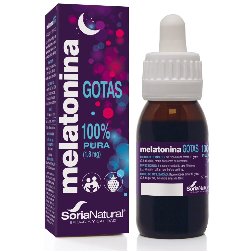 Soria Natural Melatonina Pura Gotas 100% Pura - Melatonina Niños y Adultos - Bote de 50ml