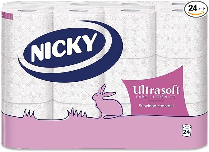 Pack de 24 rollos Nicky Ultrasoft de 2 capas – suavidad garantizada