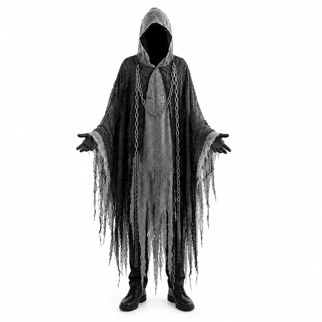 Túnica negra estilo monje para Halloween – Look medieval con capucha