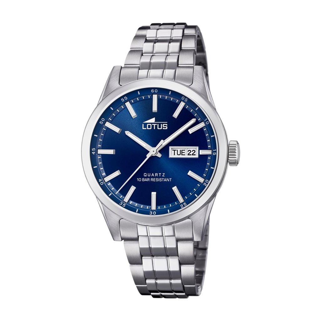 Reloj analógico Lotus de acero inoxidable 316L con cristal mineral