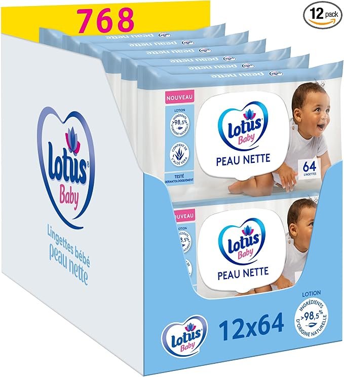 Lotus Baby: Toallitas hipoalergénicas 12×64, piel suave y segura