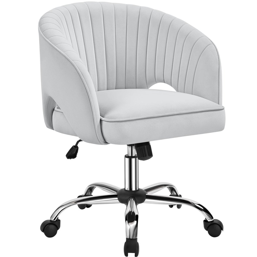 Silla de oficina en terciopelo gris claro con ajuste de altura