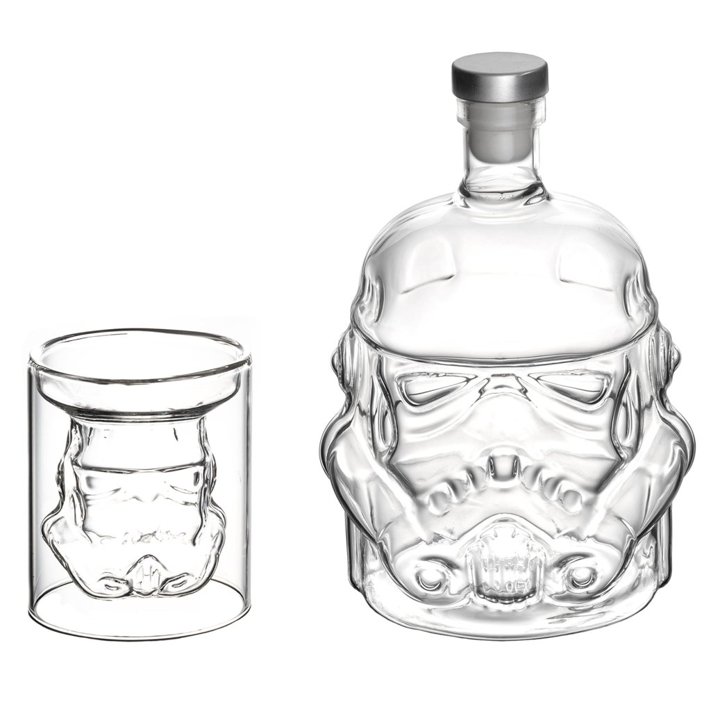 Set de decantador de cristal con diseño de casco y 2 vasos de chupito