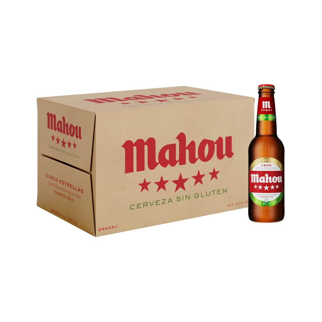 Pack 24 botellines Mahou 5 Estrellas Sin Gluten – lager dorada perfecta