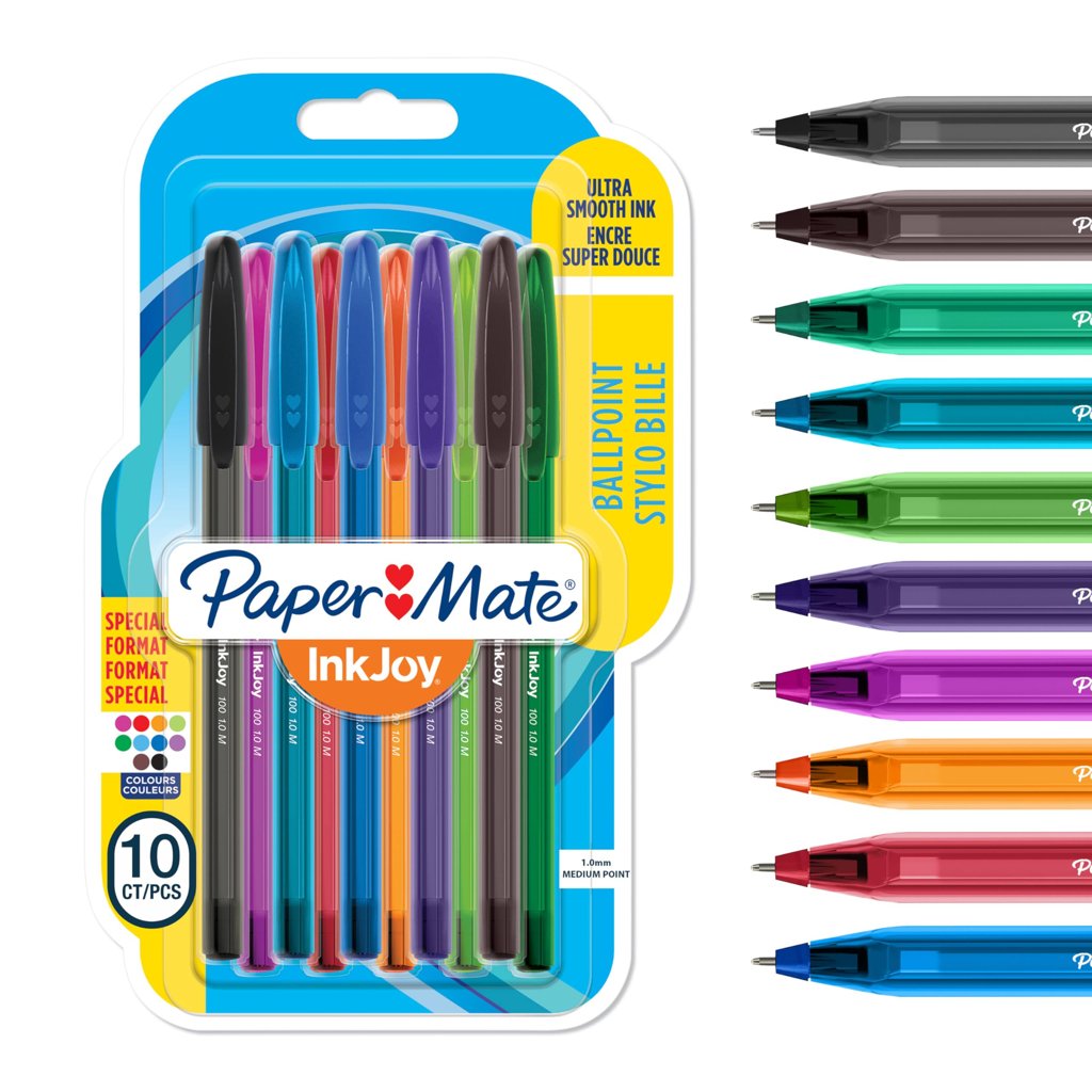 Pack de 10 bolígrafos Paper Mate InkJoy 100ST en colores vivos