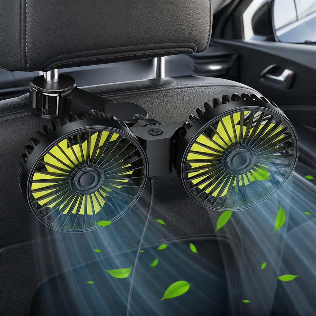 Ventilador 12 V doble cabeza para asiento trasero: frescura al volante