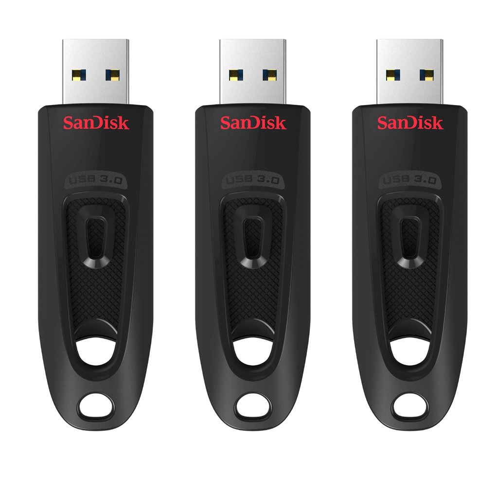 SanDisk 64 GB Ultra Memoria flash USB 3.0, hasta 130 MB/s, paquete de 3 unidades