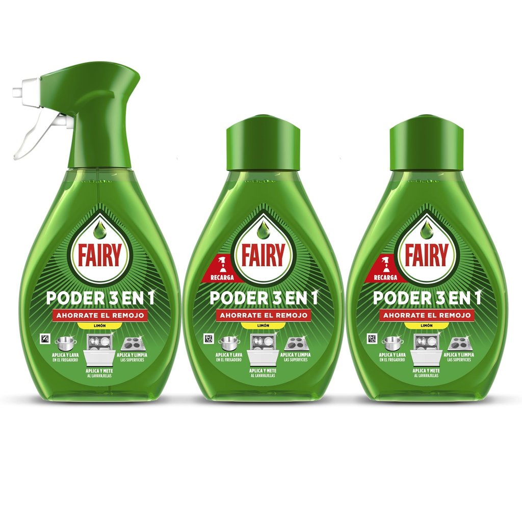 Fairy Spray Limón: Pre‑tratamiento sin remojo con 2 recargas