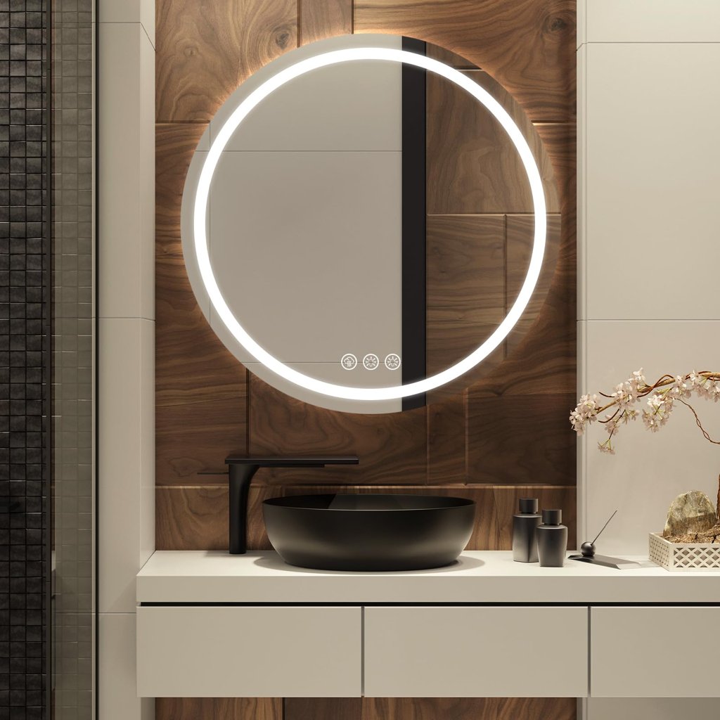 Espejo LED de 60 cm con luz antiniebla y 3 colores