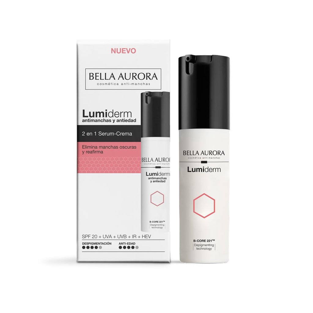 BELLA AURORA Lumiderm Sérum-Crema Antimanchas Antiedad SPF20 30 ml 2 en 1: Sérum-crema doble acción antimancha