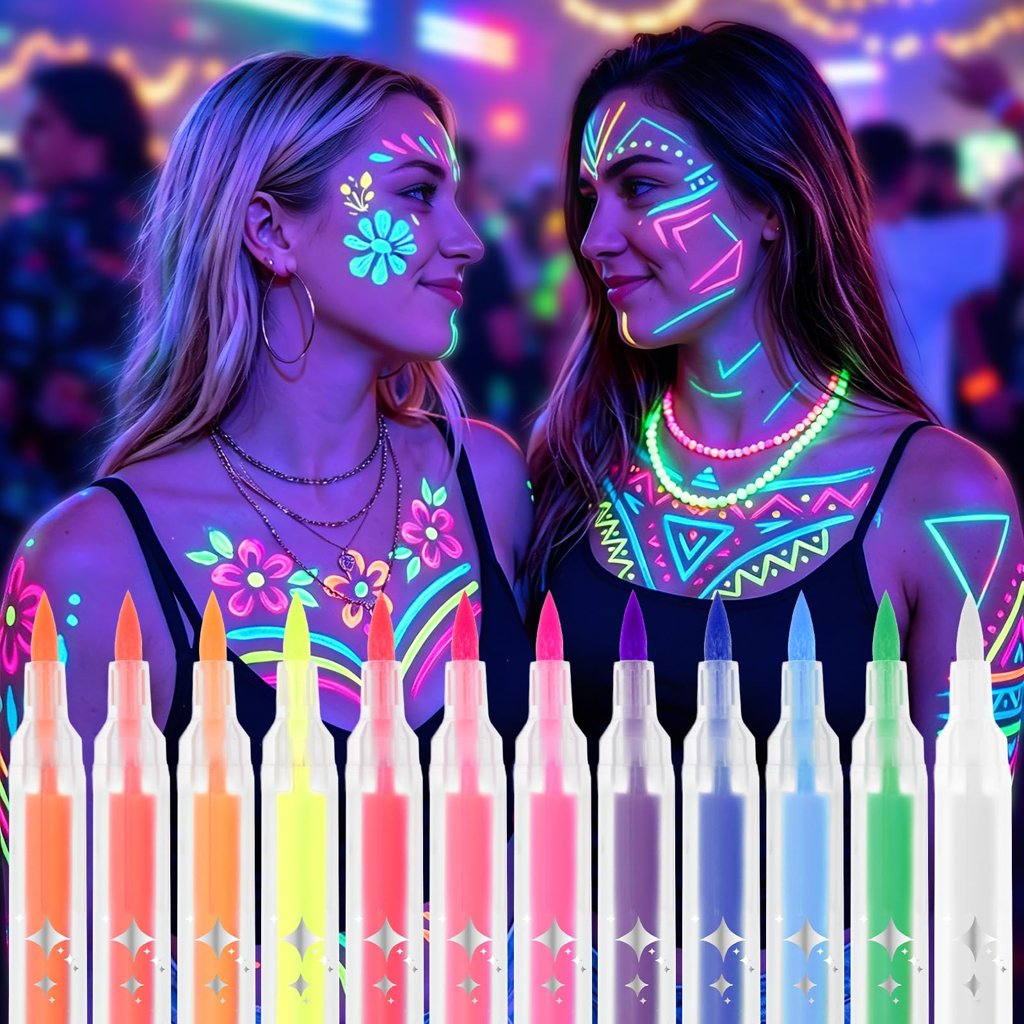 ¡Diviértete con la pintura facial UV de 12 colores brillantes!