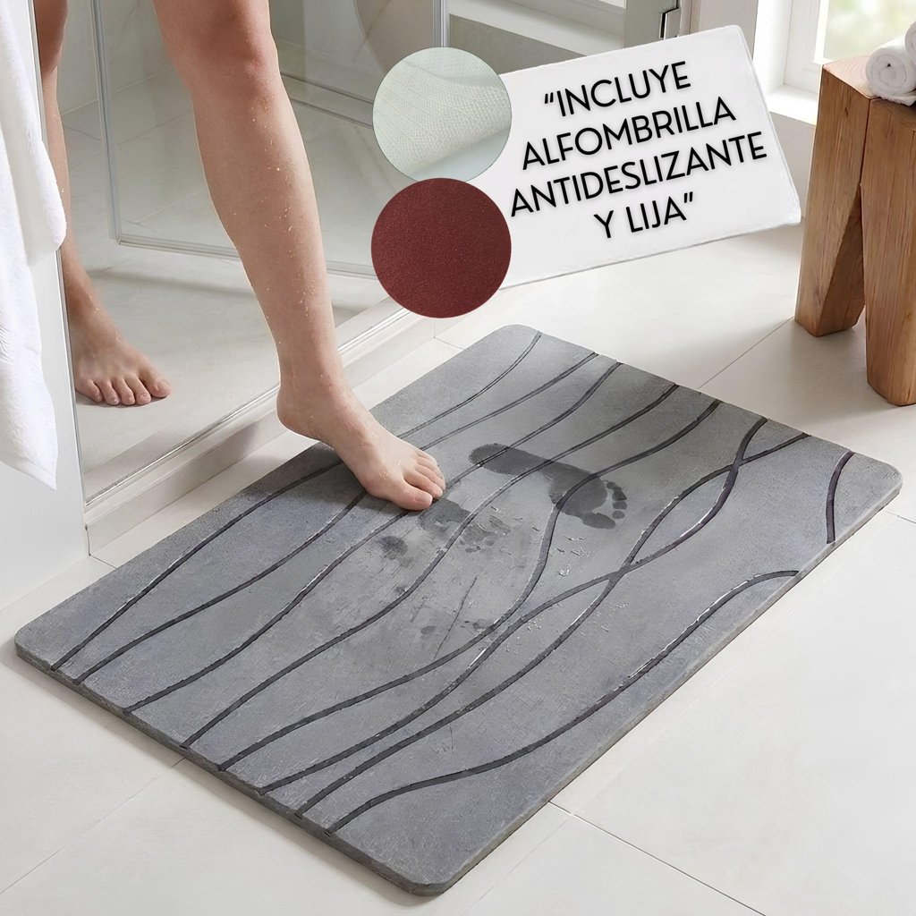 Alfombra de baño de diatomita anti‑deslizante – Secado ultra rápido