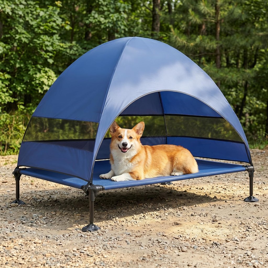 Tumbona con techo azul marino: el descanso ideal para tu perro