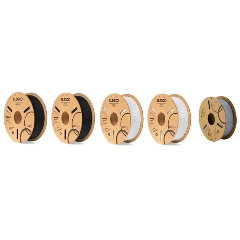Pack ELEGOO de 5 filamentos PLA 1,75 mm – 2 negros, 2 blancos y 1 gris
