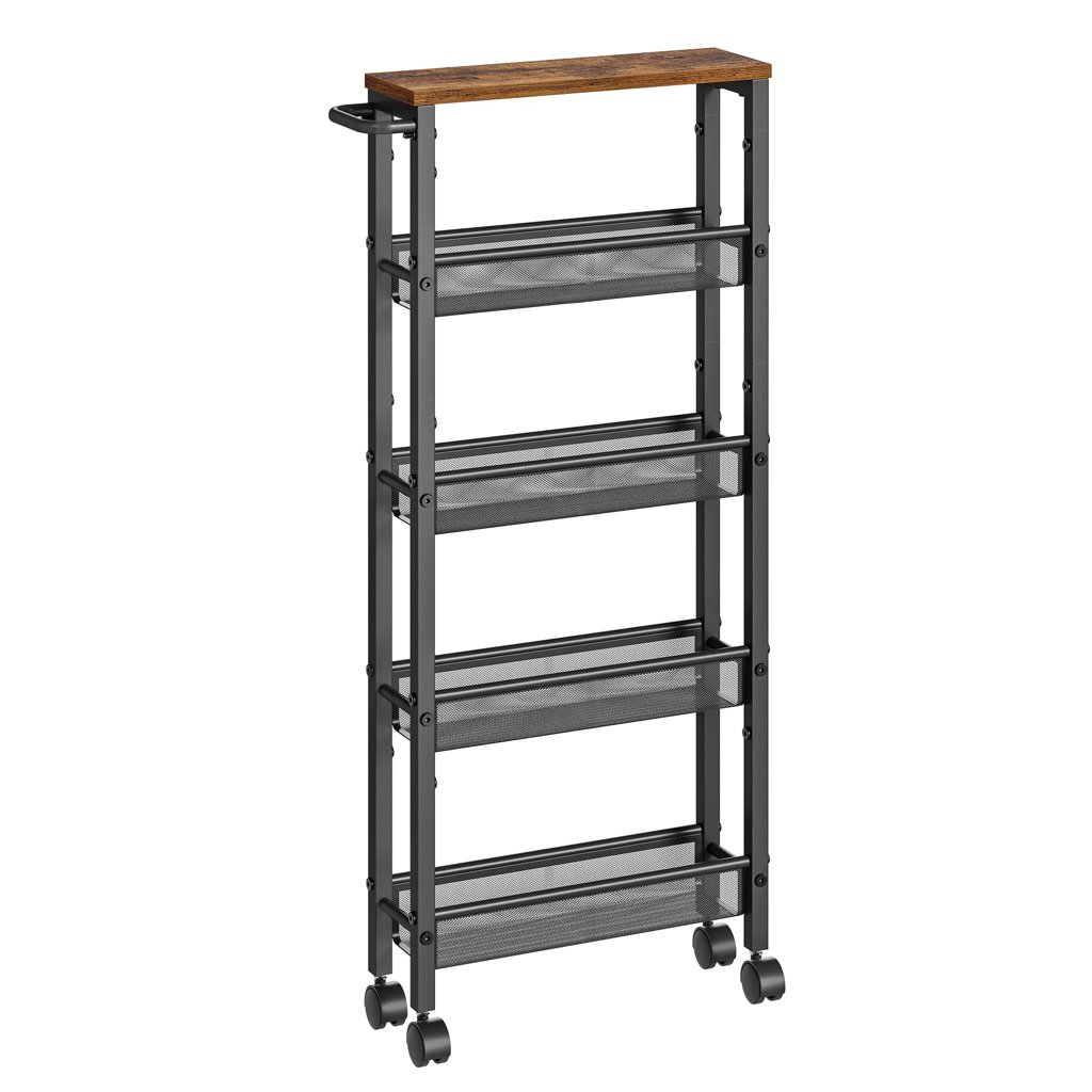 Carro de cocina de 5 niveles con ruedas y asa, ideal para espacios estrechos