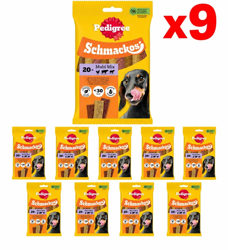 Pedigree Schmackos - Multi Mix Snack para Perros- Pack: 9 x 144 g (Total 1,296 kg) (Cad: 14/10/2027)