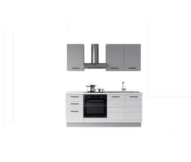 Cocina GILDA 2.0 de 195 cm en madera y gris oscuro – diseño y funcionalidad