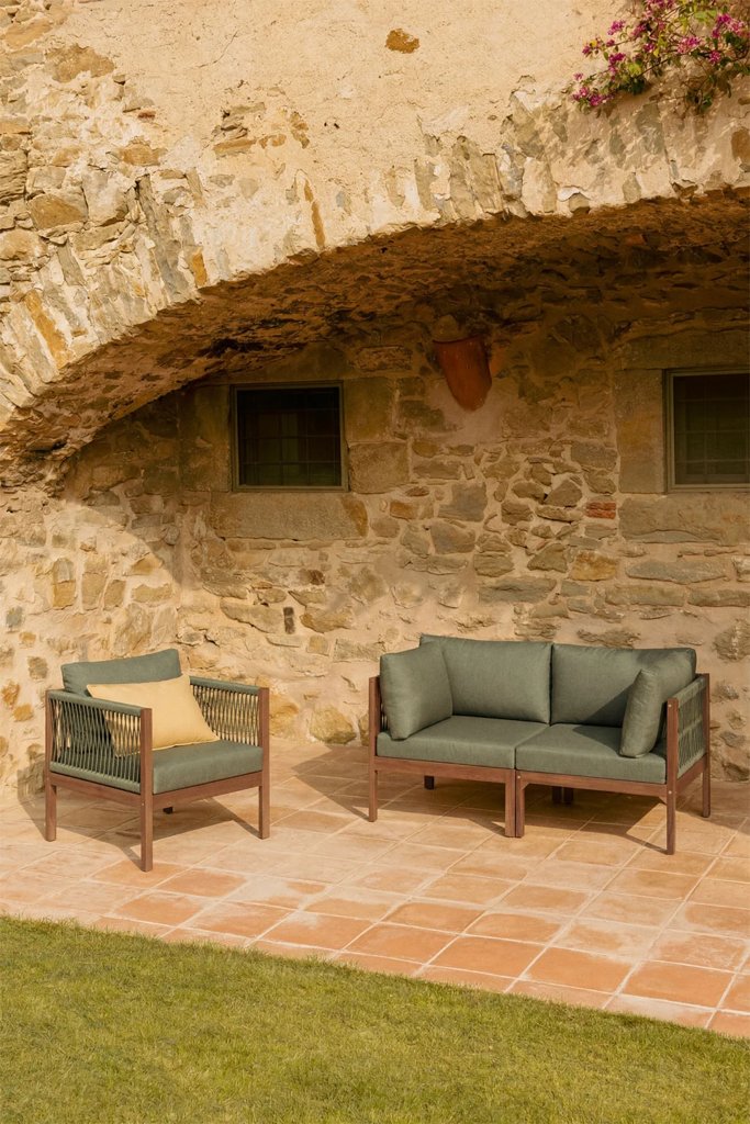 Set de jardín Branson: sofá modular y sillón de acacia