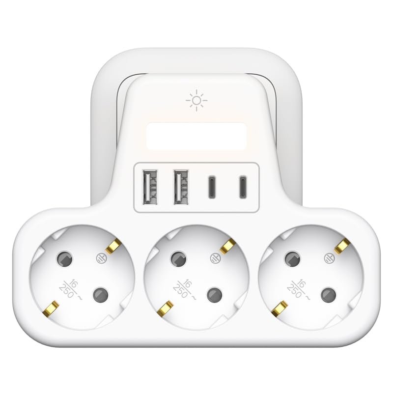 Regleta 7 en 1 con 2 puertos USB‑C y LED indicativo
