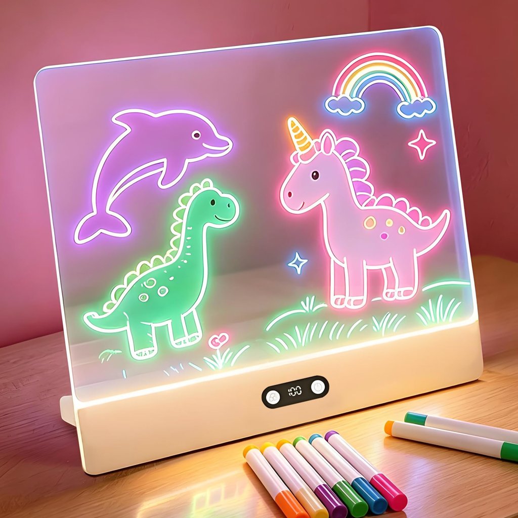 Pizarra LED Recargable,35 x 26 cm Luminosa de Escritura Niños,8 Colores,3 Modos de Iluminación,Borrable,Tabler