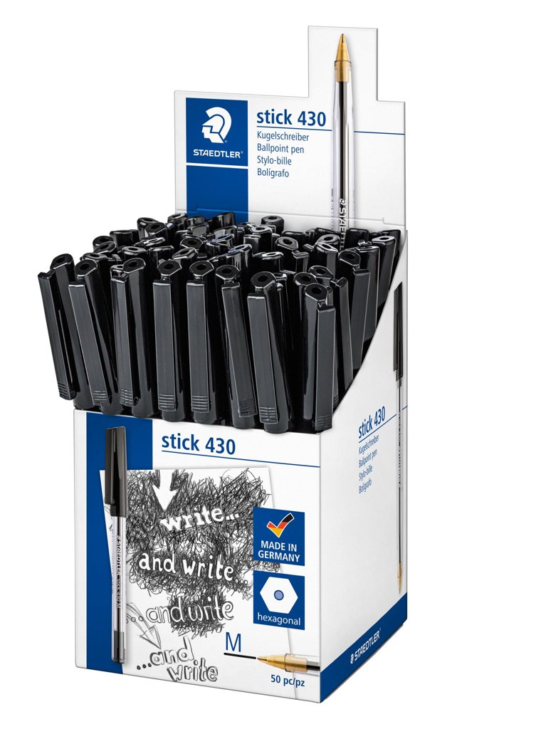 Pack de 50 bolígrafos Staedtler Stick 430 de punta mediana – Negro
