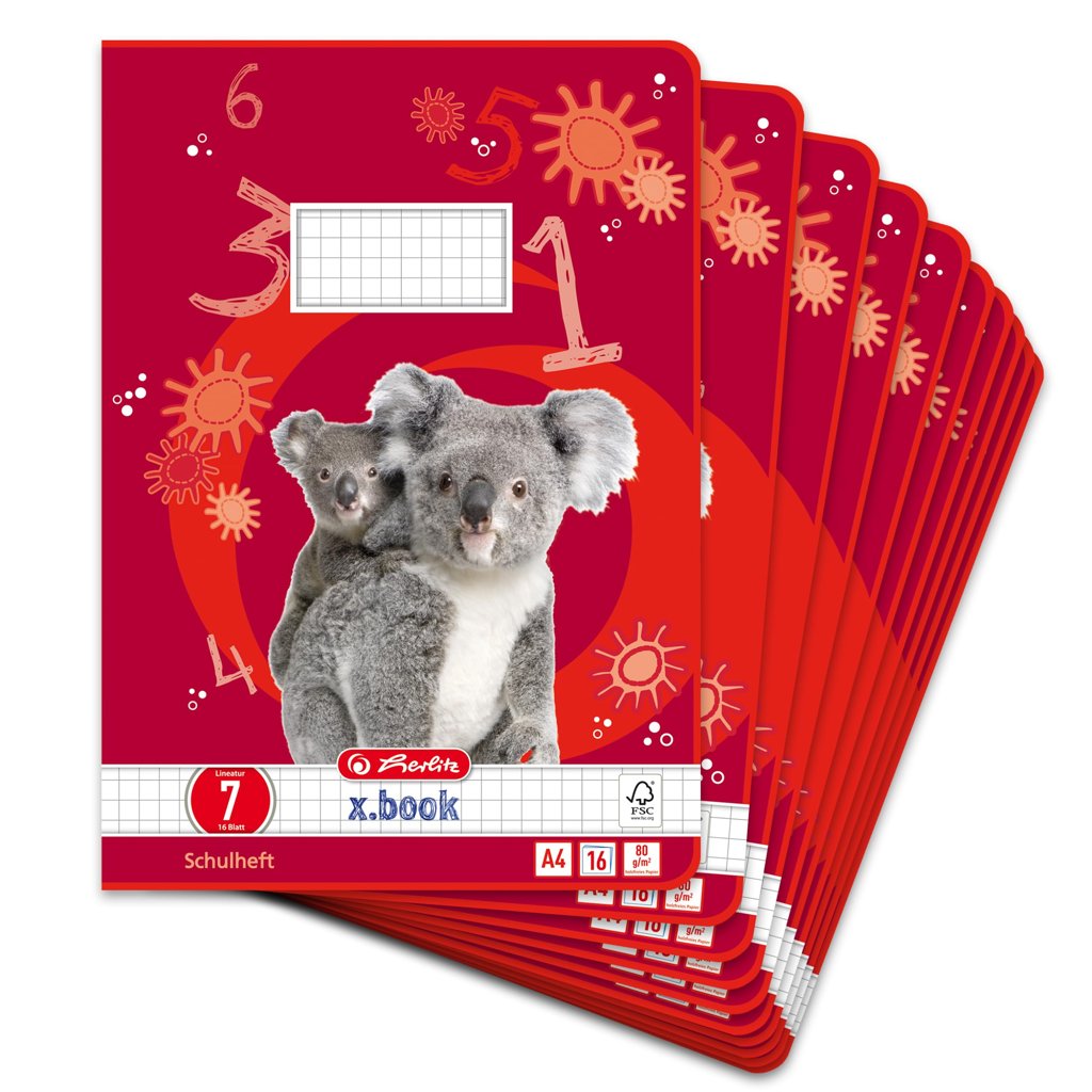 Herlitz 3321908 - Lote de 10 libretas de cuadros (cuadriculado de 7 x 7 mm, DIN A4, 16 hojas), varios colores