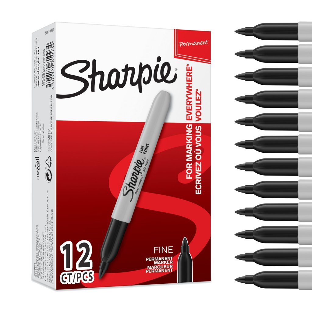 Sharpie negro de punta fina – Pack 12 marcadores permanentes