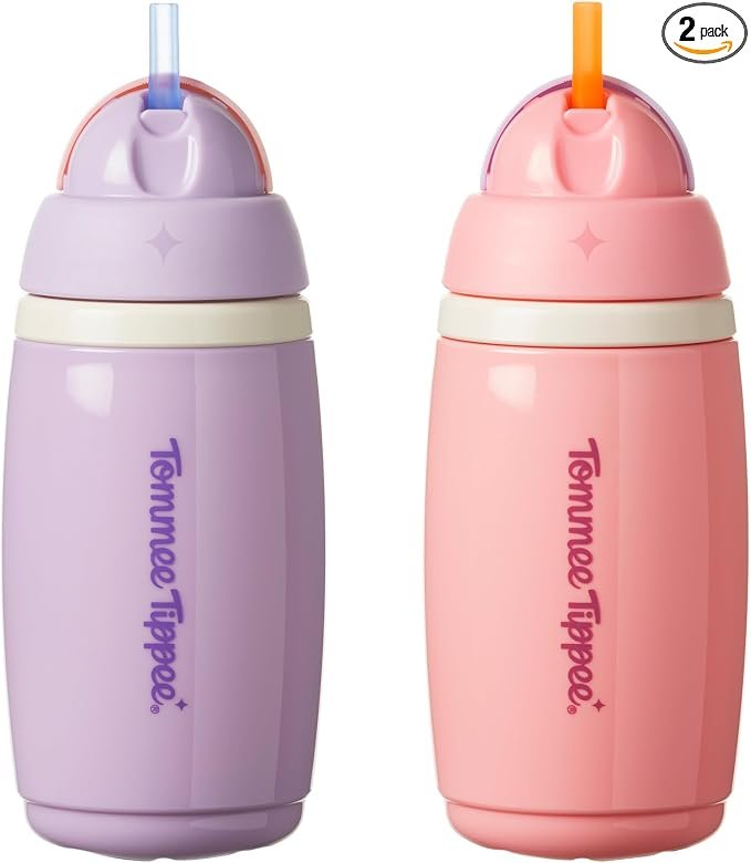 Pack 2 botellas isotérmicas Tommee Tippee con pajita – Rosa y Morado