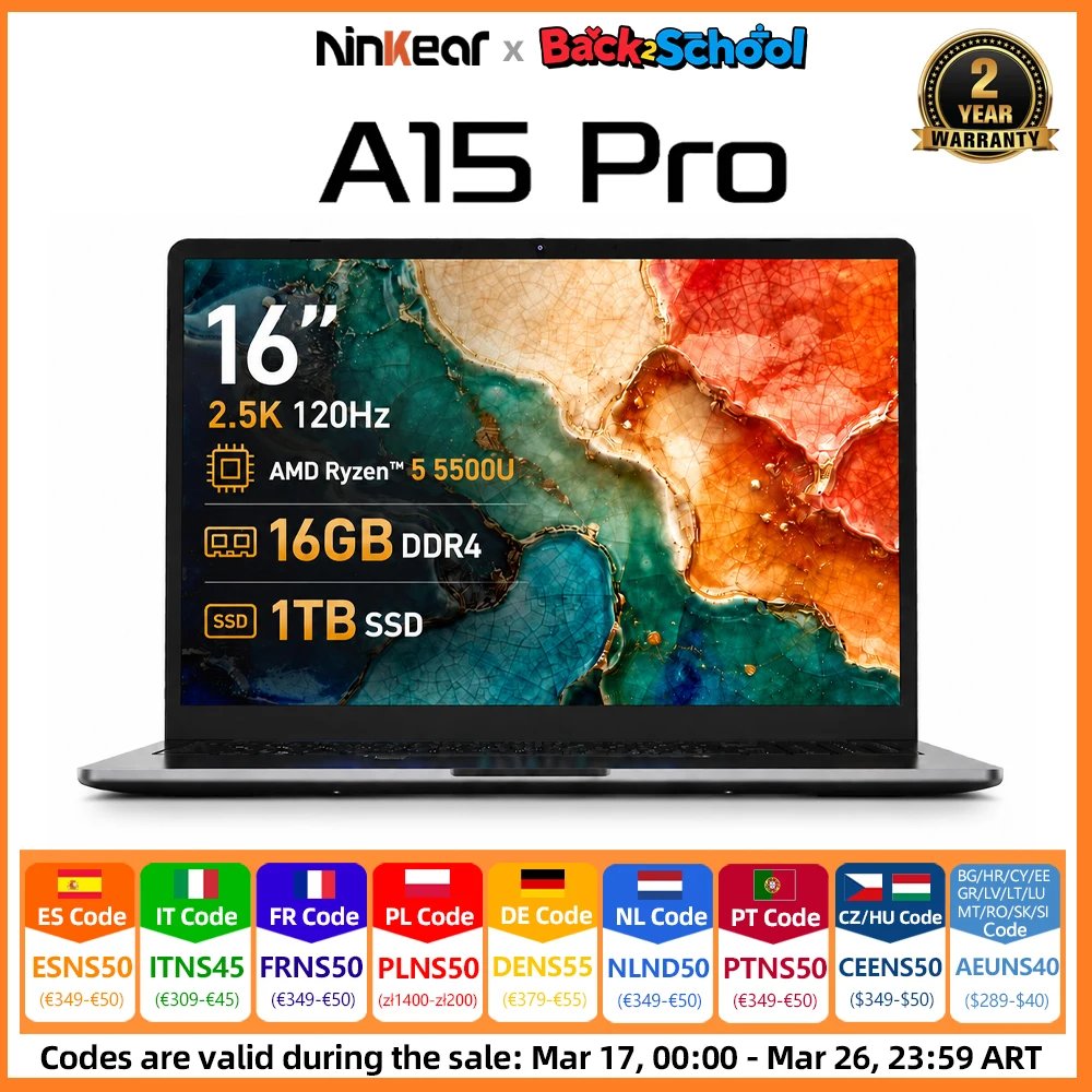 Portátil Ninkear A15 Pro con Ryzen 5, 16GB y 1TB por 312€