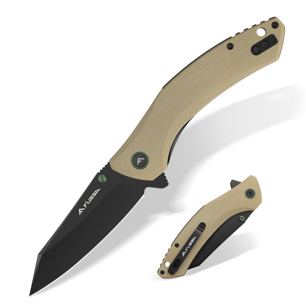 Navaja plegable FLISSA de titanio negro con mango G10 y clip