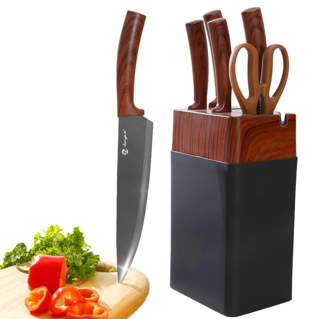 Set de 7 cuchillos de madera y acero alemán – precisión en tu cocina
