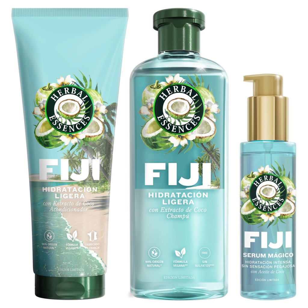 Herbal Essences Fiji Pack Champú Sin Sulfatos + Acondicionador + Sérum