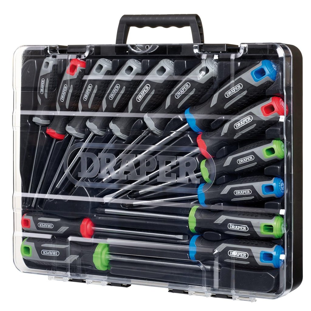 Set de 14 destornilladores Draper TX‑Star con agarre suave y puntas magnéticas