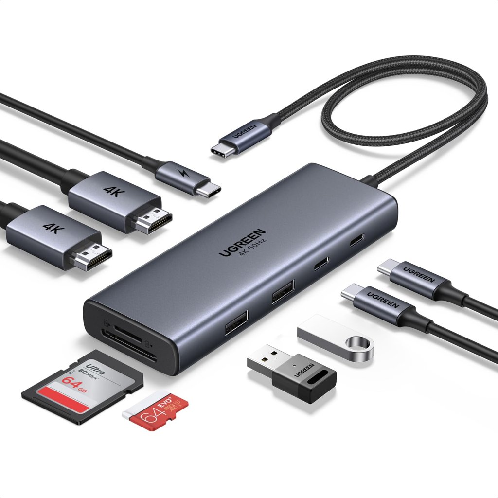 Hub USB-C UGREEN Revodok Pro 9 en 1, 2 HDMI 4K60Hz, PD 100W, USB 5Gbps y lector SD/TF por 28,49 €