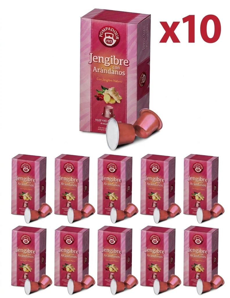 Pompadour Infusión de Jengibre con Arándanos 10 x 10 unidades (Total 100 cápsulas) compatibles con Nespresso