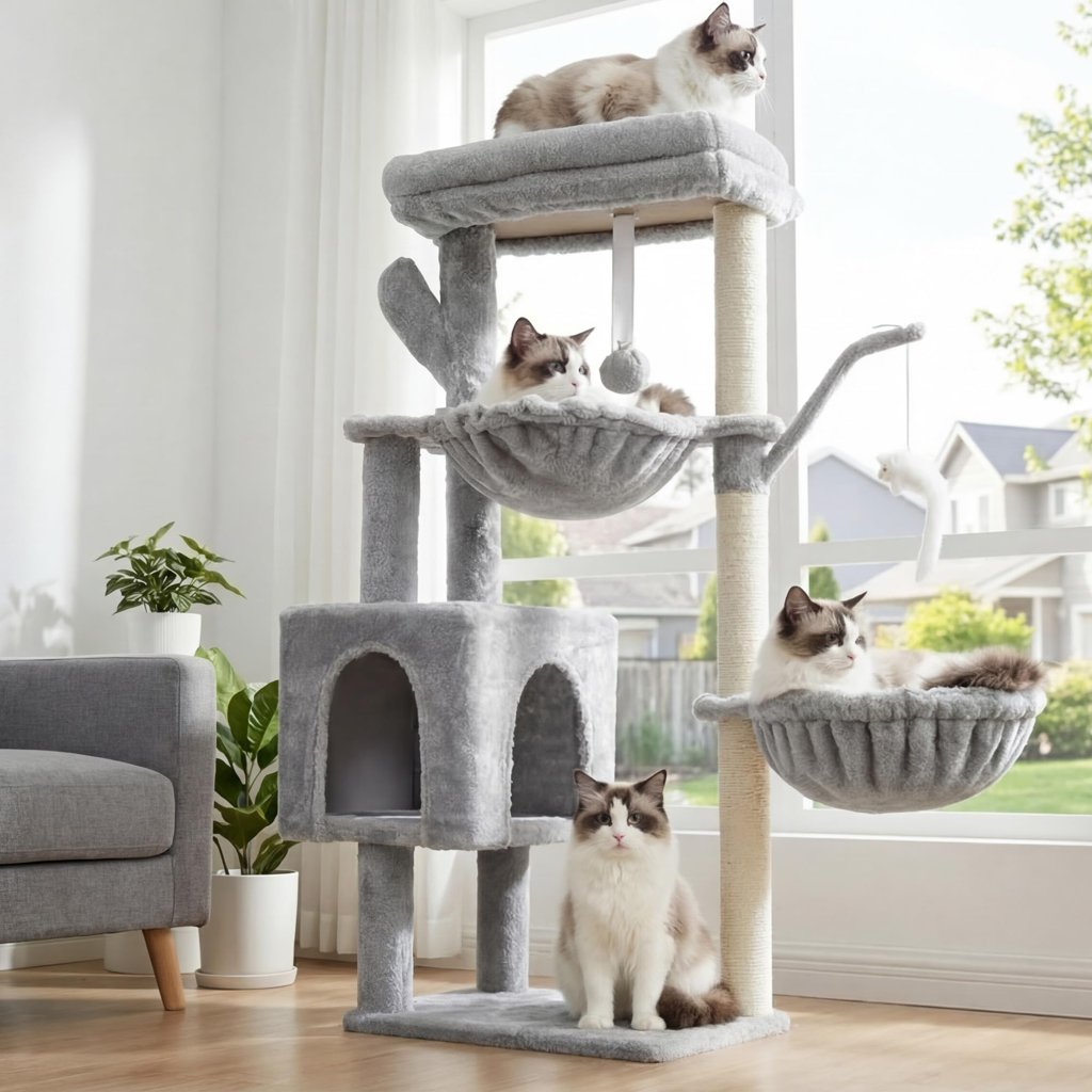 Torre rascador para gatos de 100 cm con hamacas y cueva