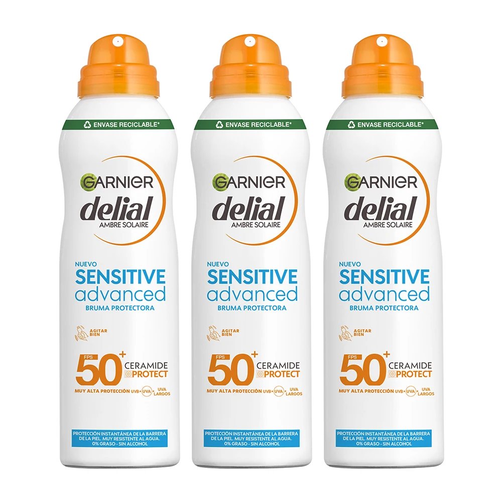 Pack 3 brumas solares IP50+ Delial Sensitive con 43% de descuento
