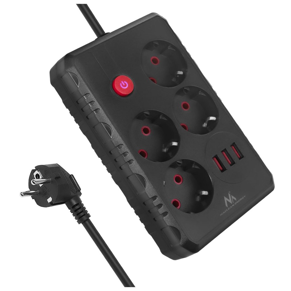 Regleta Maclean 4 tomas + 3 USB, 2500W – potencia y carga al mejor precio