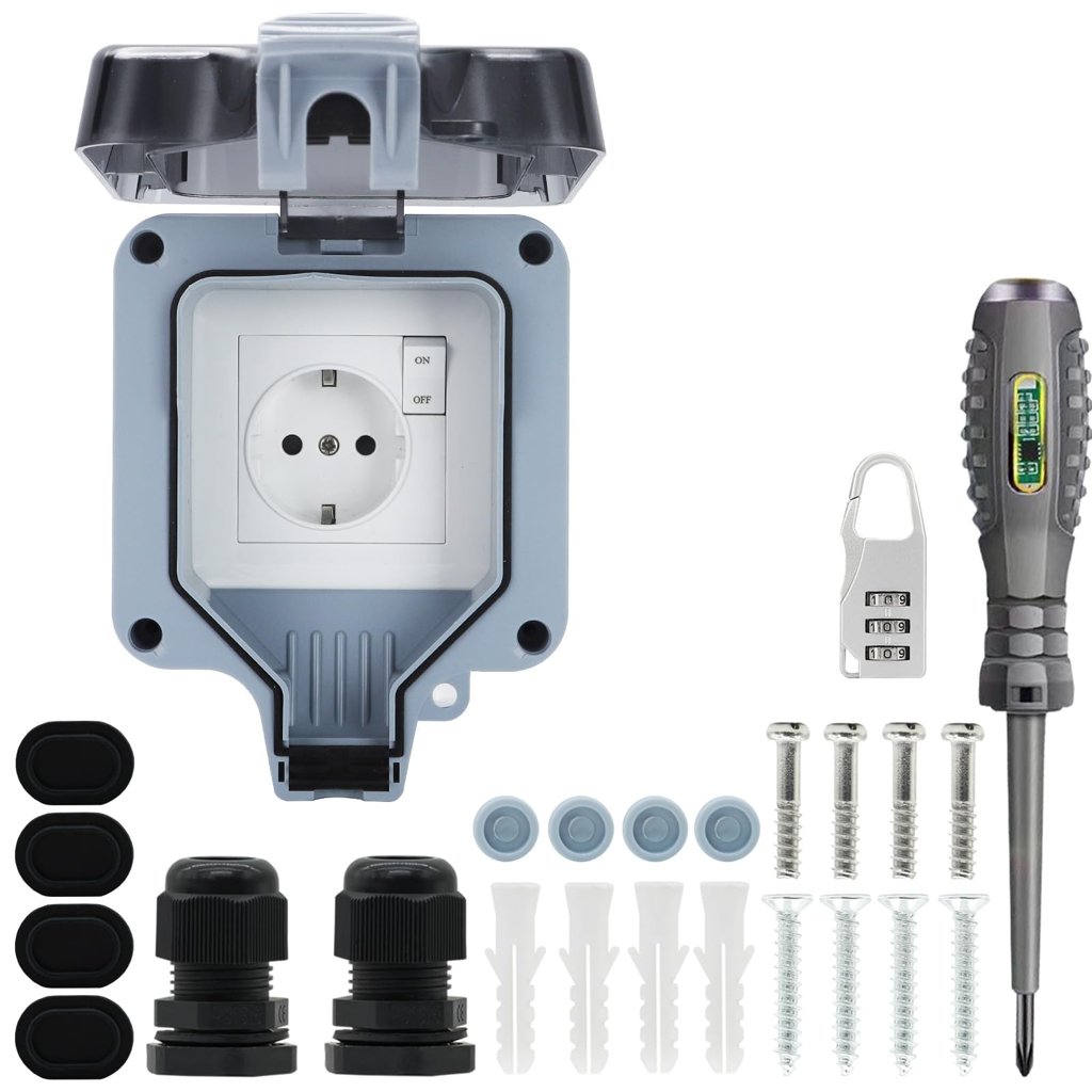 Enchufe exterior IP66 con doble interruptor y código de seguridad