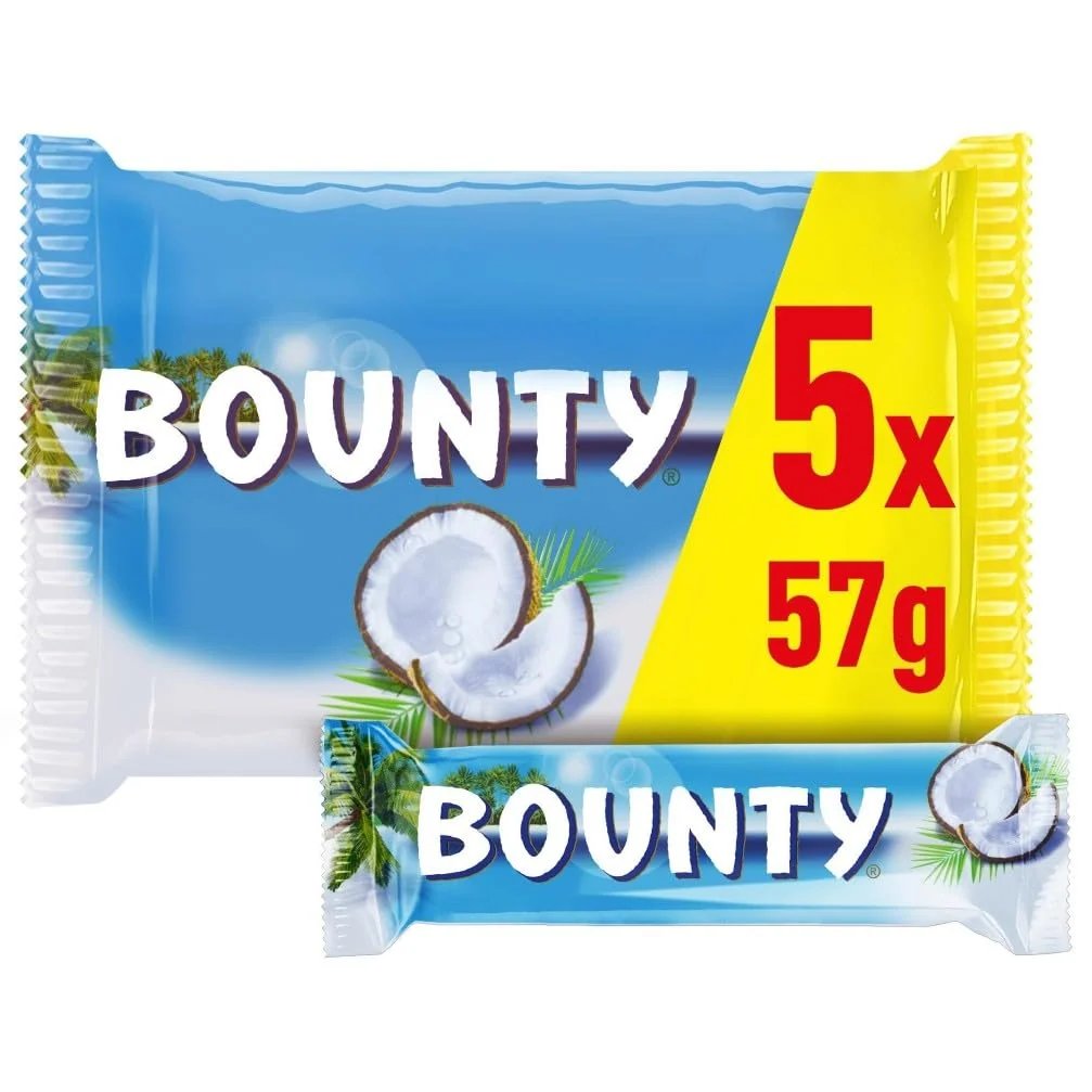 Pack de 5 barritas Bounty coco y chocolate, sabor tropical al mejor precio