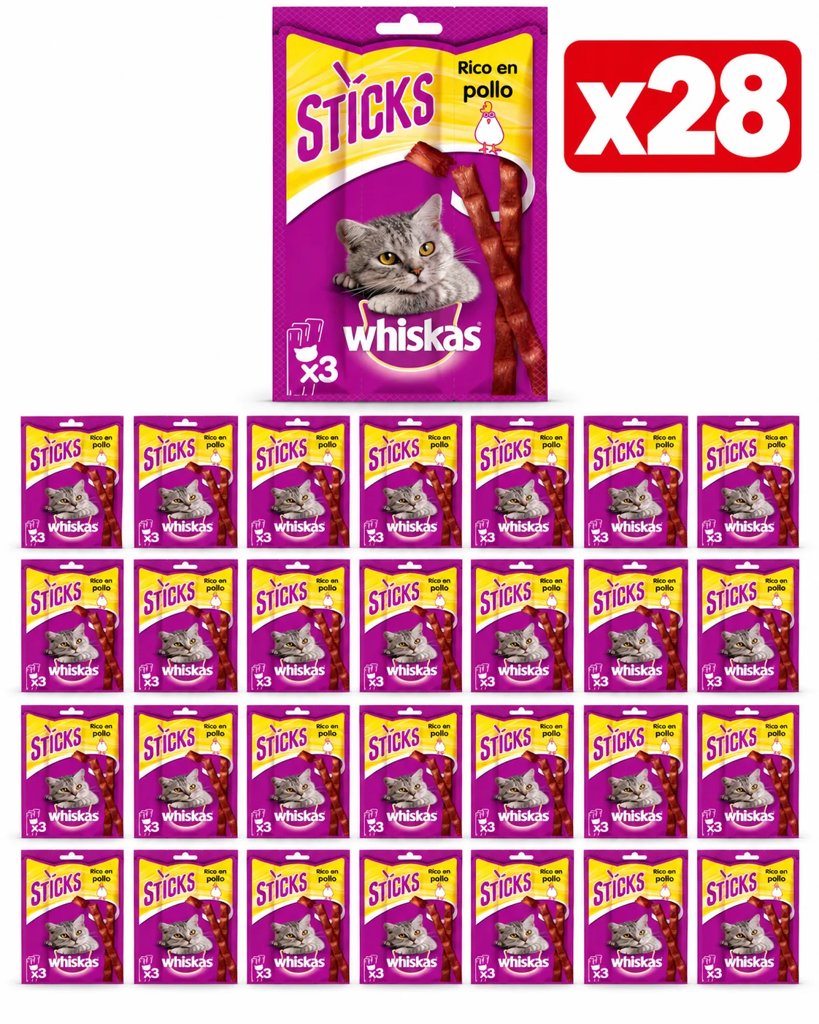 Whiskas Sticks - Barritas para Gatos Sabor Pollo Pack: 28 Unidades - (Cad: 21/01/2028)