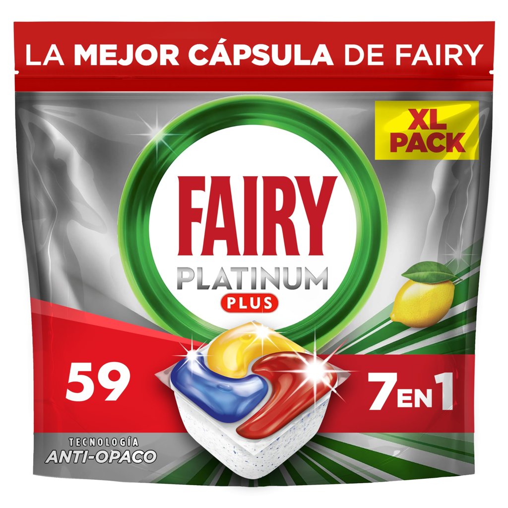 Fairy Platinum Plus: 59 cápsulas de limón para una vajilla impecable