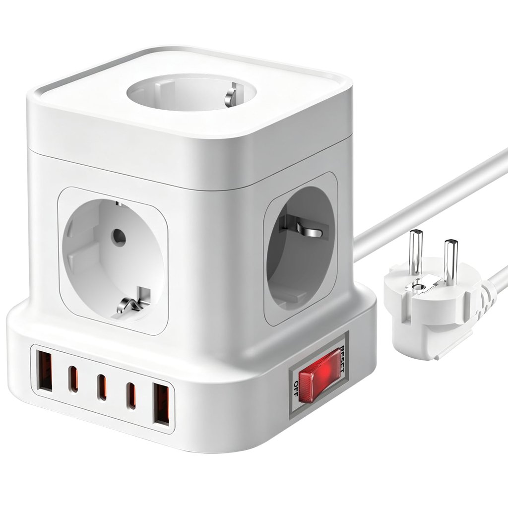 Regleta 10 en 1 con USB‑C y USB‑A: potencia de 4000 W y cable de 2 m