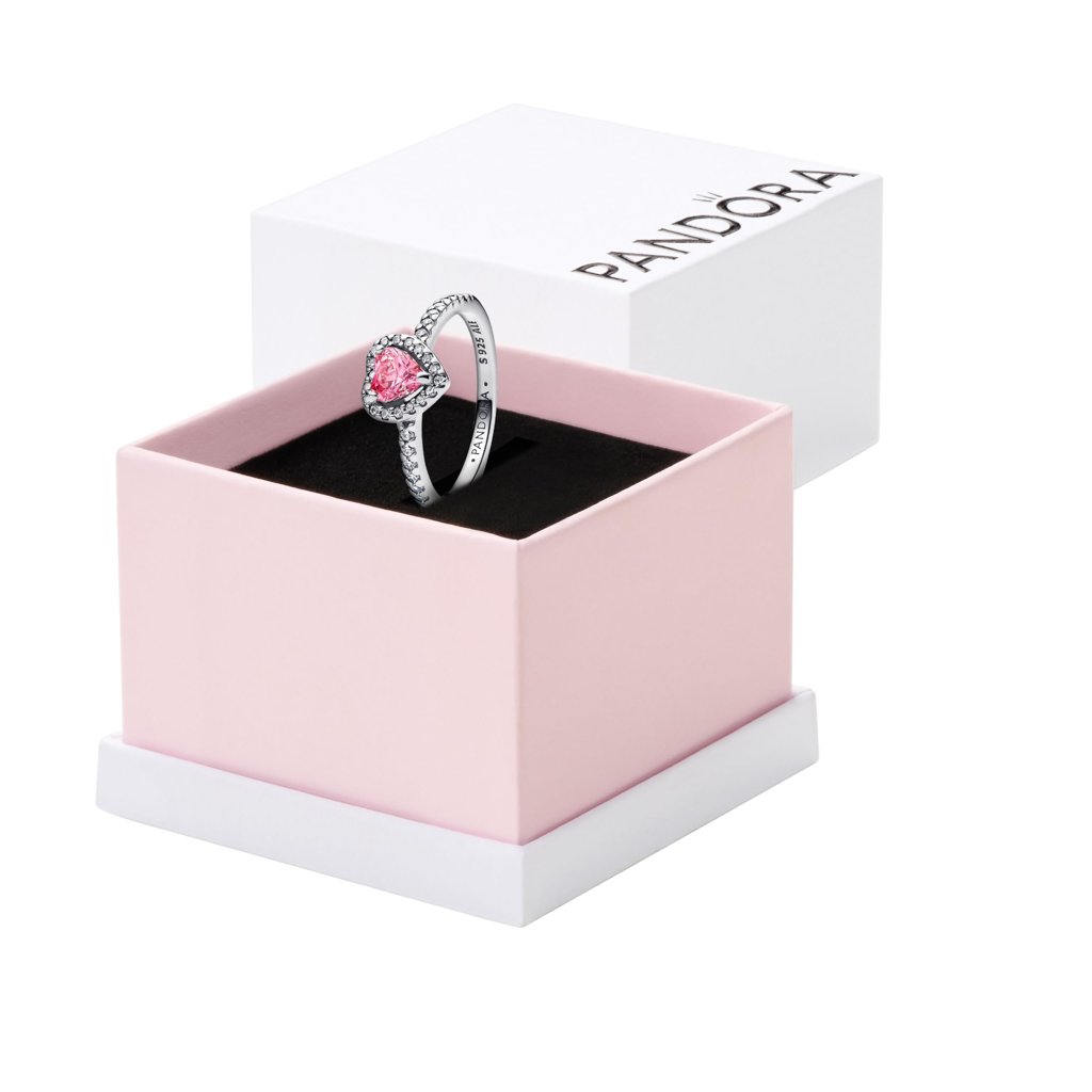 Anillo Pandora con corazón rosa: elegancia y color