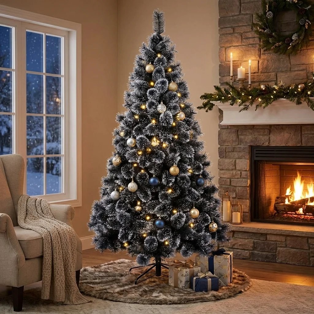 Árbol de Navidad negro de 2,10 m: estilo moderno y ahorro