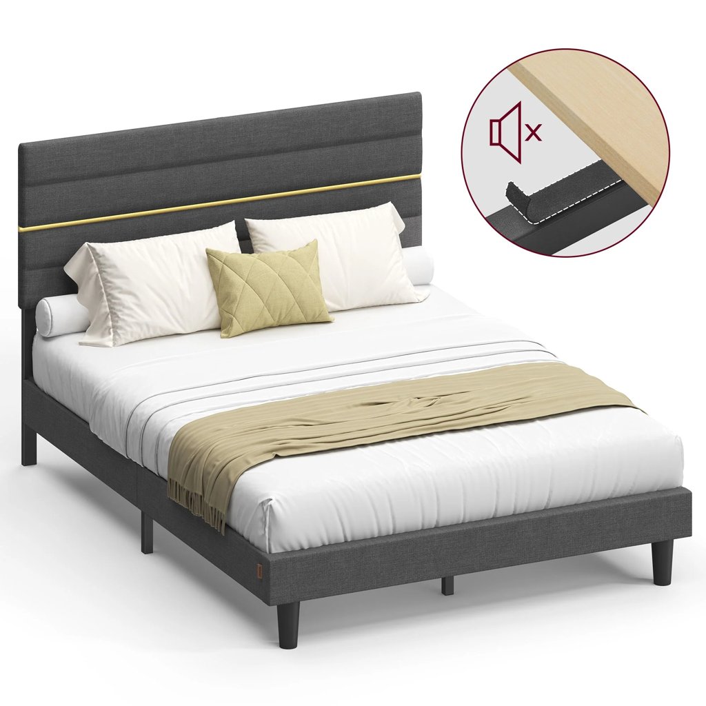 Cama tapizada VASAGLE con cabecero y estructura metálica – 140x200 cm