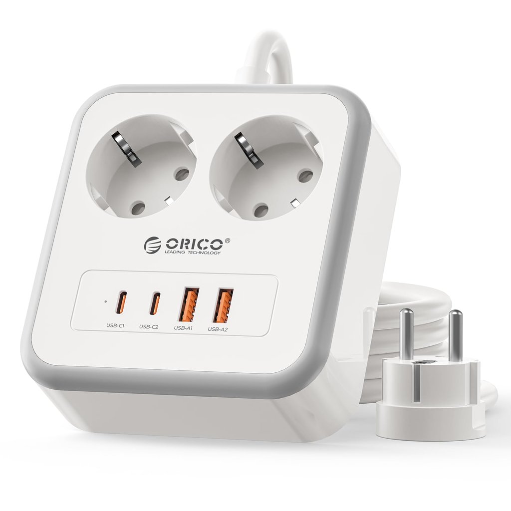 Regleta ORICO con carga USB‑C PD 20W y 2 enchufes AC